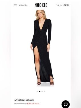 Nookie Black Long-Sleeve V-Neck Evening Gown